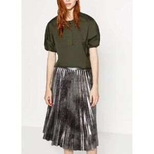 Zara Silver Pleated Midi Skirt